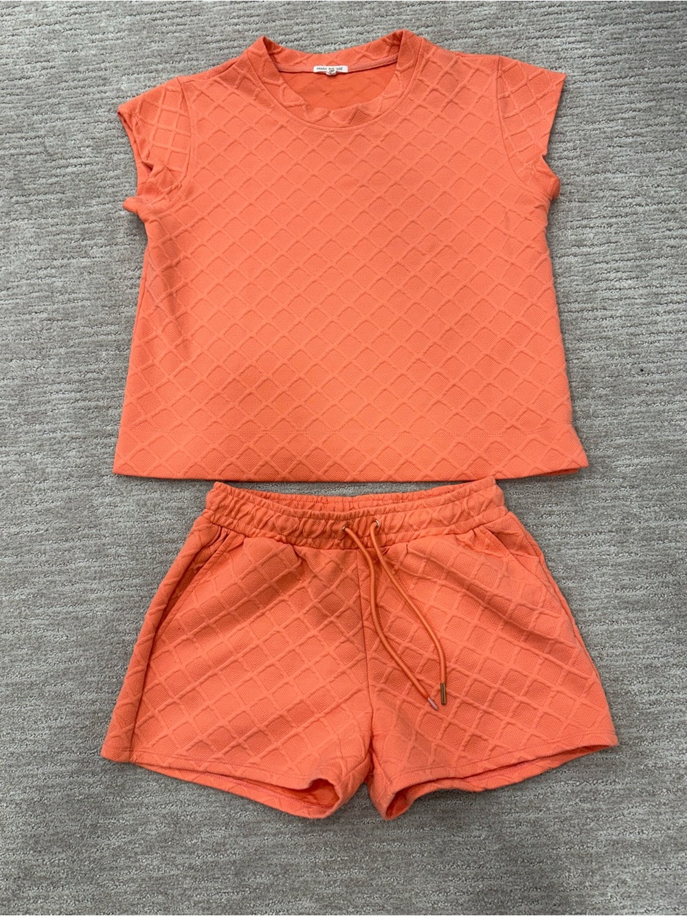 Women's Orange Quilted Short Set Top & Shorts